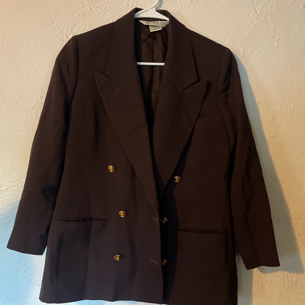 Austin Reed Vintage Double-Breasted Brown Worsted Wool Blazer